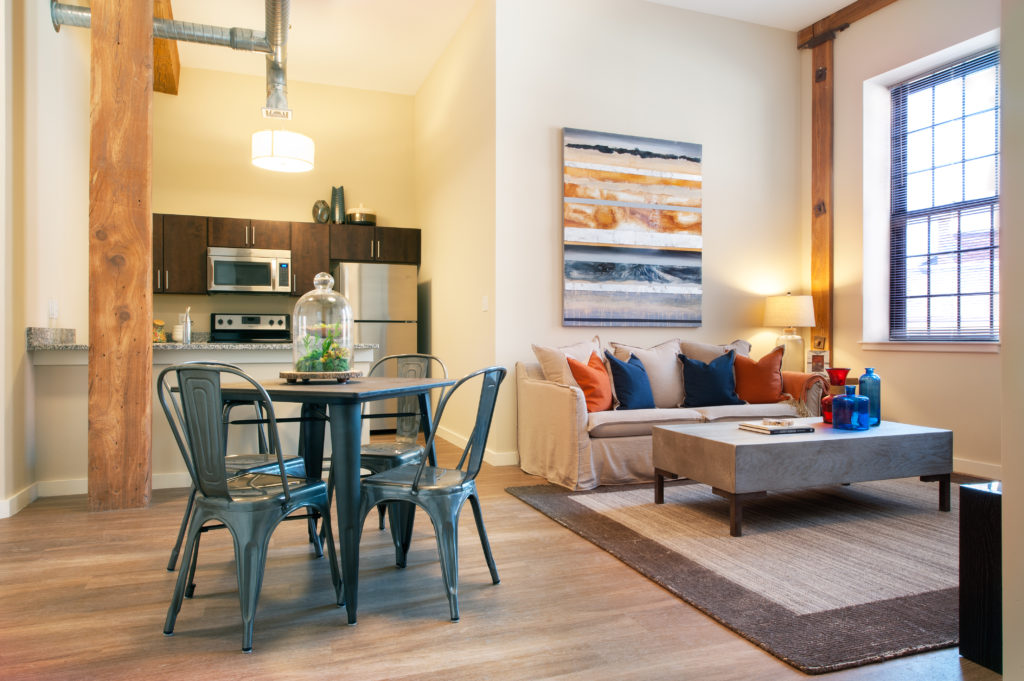 model apartment interior design living room and kitchen