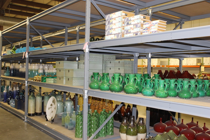 interior design products shelved in warehouse