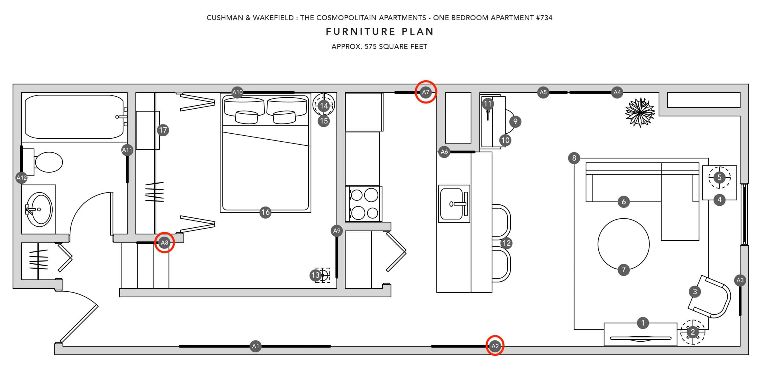 Furniture Plan for One Bedroom Apartment at The Cosmopolitan